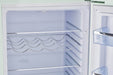 Interior of Unique 9 cu/ft Retro Bottom Mount Refrigerator from Cabin Depot, showcasing wine rack and cooling shelves.