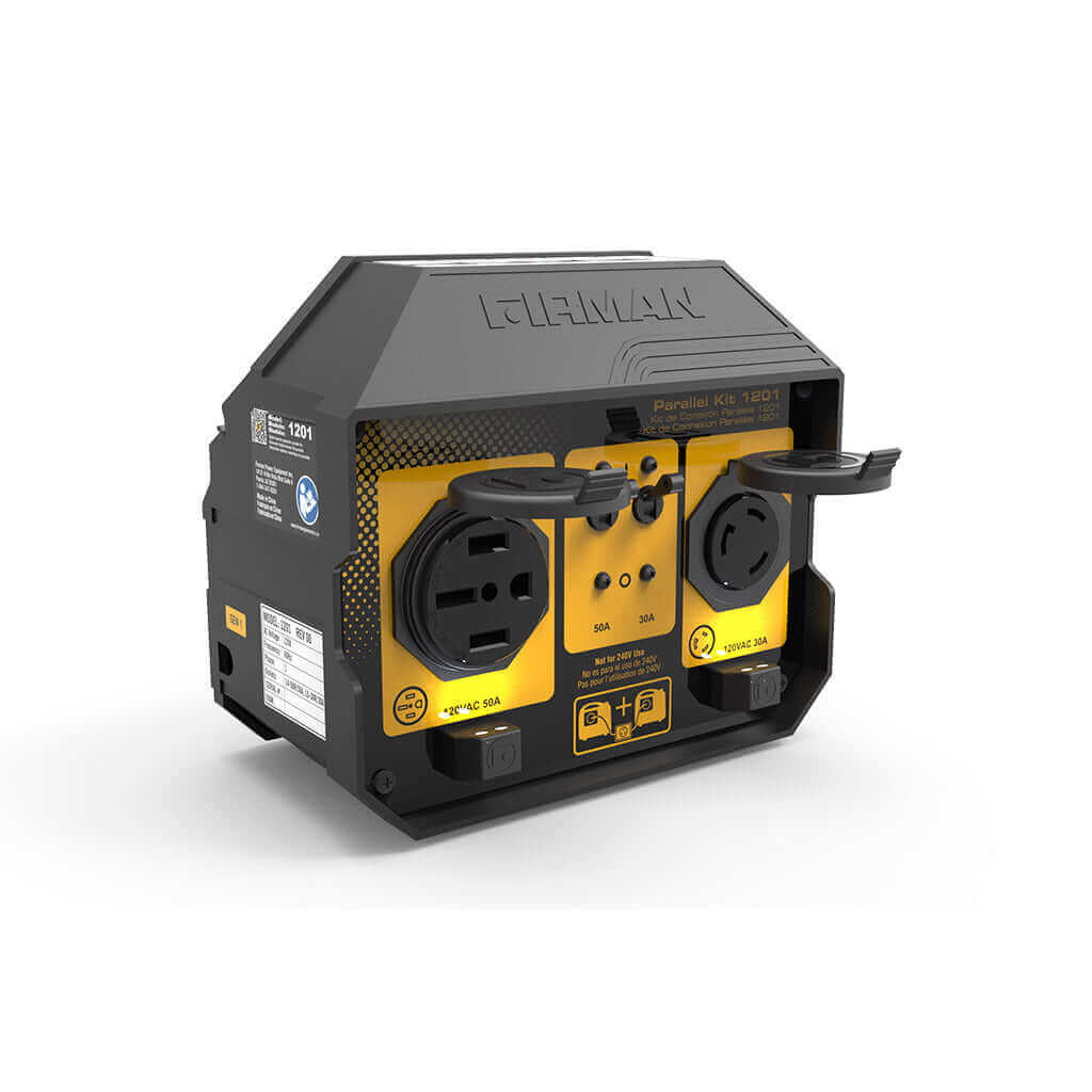 Firman 50A Parallel Kit for generator power at Cabin Depot, connects two inverter generators, includes protective outlet covers.