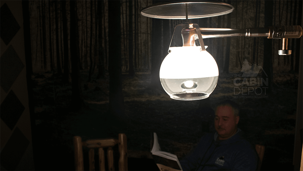 Midstate Model 450 Propane Lamp lighting a room, available at Cabin Depot, ideal for off-grid indoor use, USA made, certified gas light.