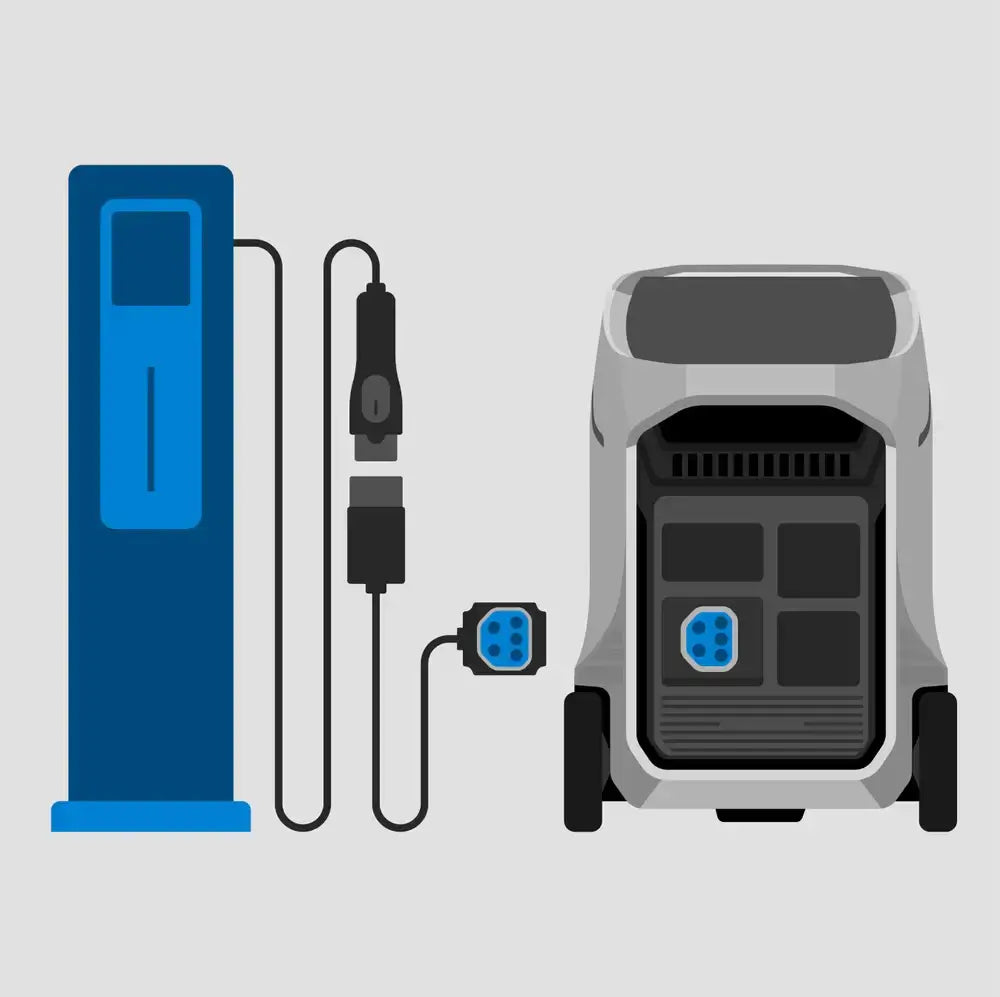 EcoFlow DELTA Pro 3 Portable Power Station in Galactic Silver, ideal for Cabin Depot, showcasing charging ports and sleek design.