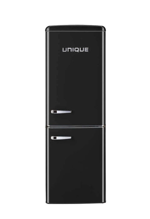 Unique 9 cu/ft Bottom Mount Retro Refrigerator in black, available at Cabin Depot, ideal for grid-tied and off-grid living.