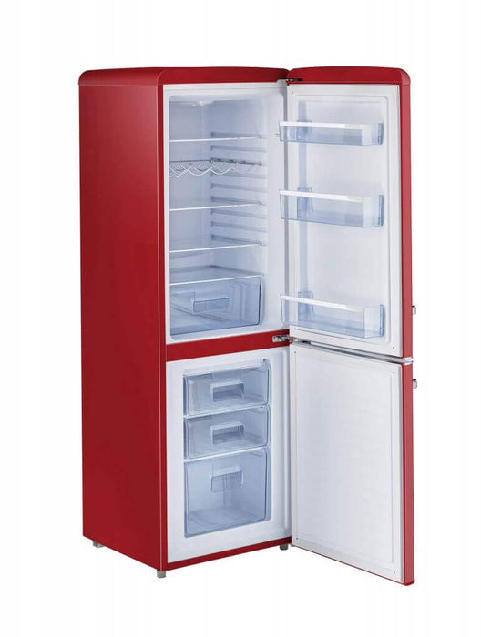 Unique 9 cu/ft Bottom Mount Retro Refrigerator in red from Cabin Depot. Energy-efficient design perfect for modern grid-tied homes.