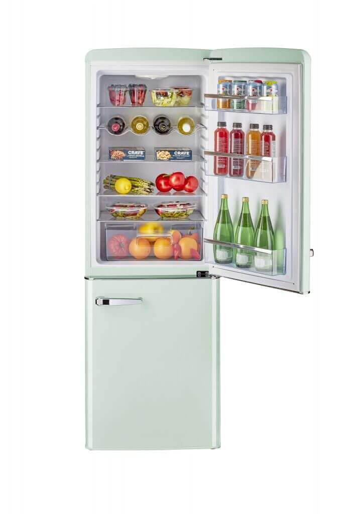Unique 9 Cu/Ft Bottom Mount Retro Refrigerator - Cabin Depot exclusive. Spacious, energy-efficient, 110vAC fridge perfect for grid-tied homes.