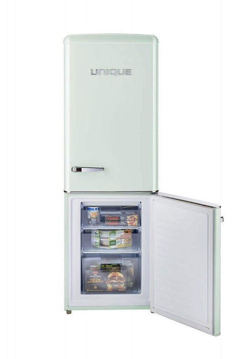 Unique 9 Cu/Ft Bottom Mount Retro Refrigerator, available at Cabin Depot; features energy-efficient AC design for modern convenience.