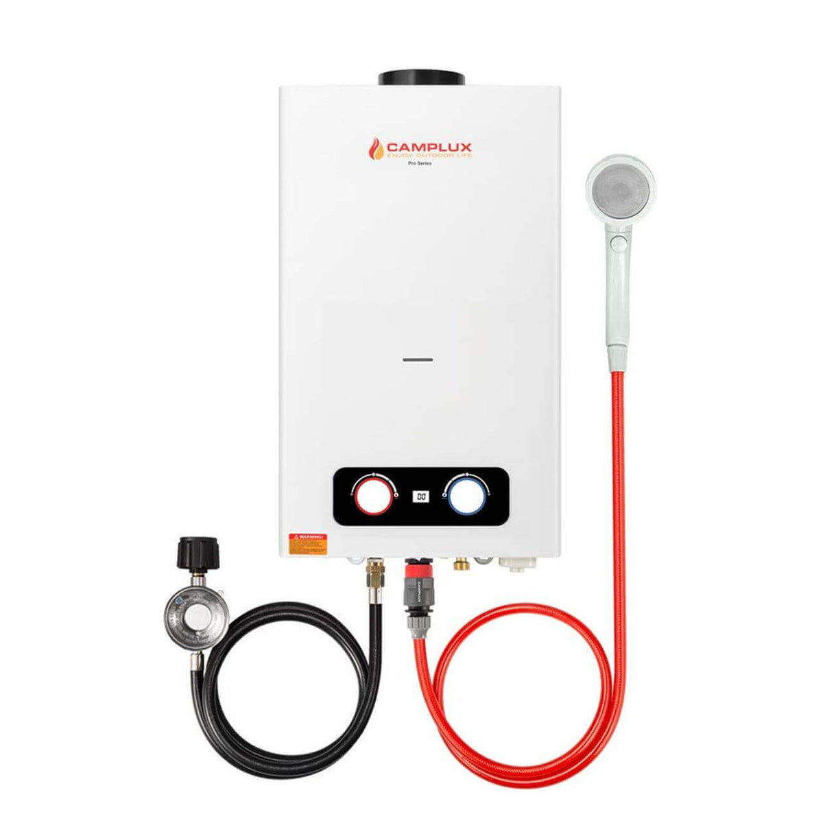 Camplux 10L 2.64 GPM Portable Tankless Outdoor Water Heater with protective features, ideal for Cabin Depot installation.