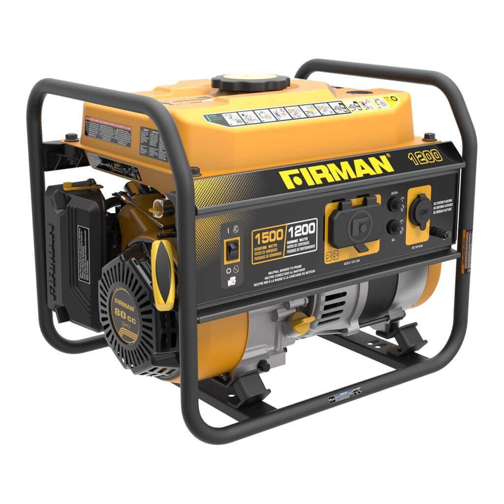 Firman 1500/1200W Portable Generator CSA with metal frame for camping, Cabin Depot exclusive.