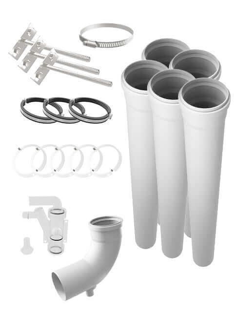 Cinderella Freedom Ventilation Installation Kit from Cabin Depot with pipes and clamps for incineration toilet installation.