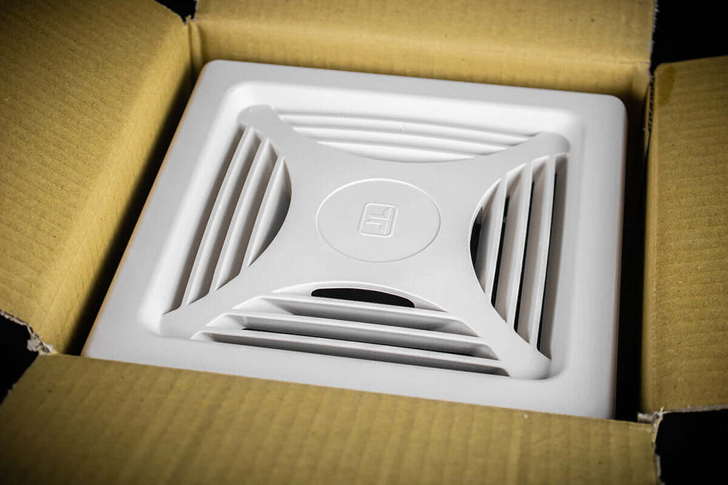 Kedron 12V DC Exhaust Fan in packaging, perfect for waterproof ventilation in bathrooms, RVs, and off-grid applications.