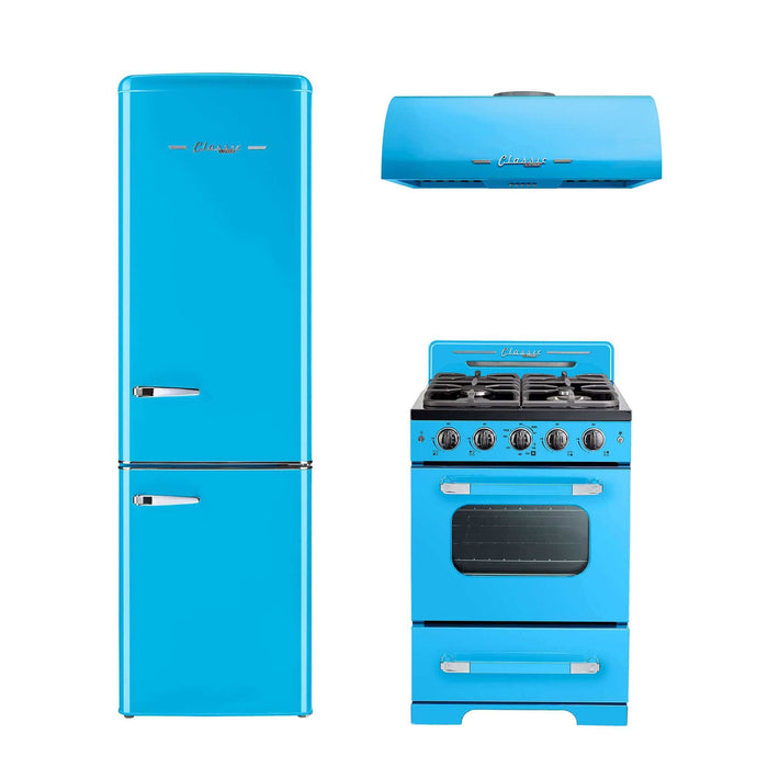 Unique 24" Classic Retro Range Hood and Appliances in blue, ideal for Cabin Depot kitchens with vintage style.