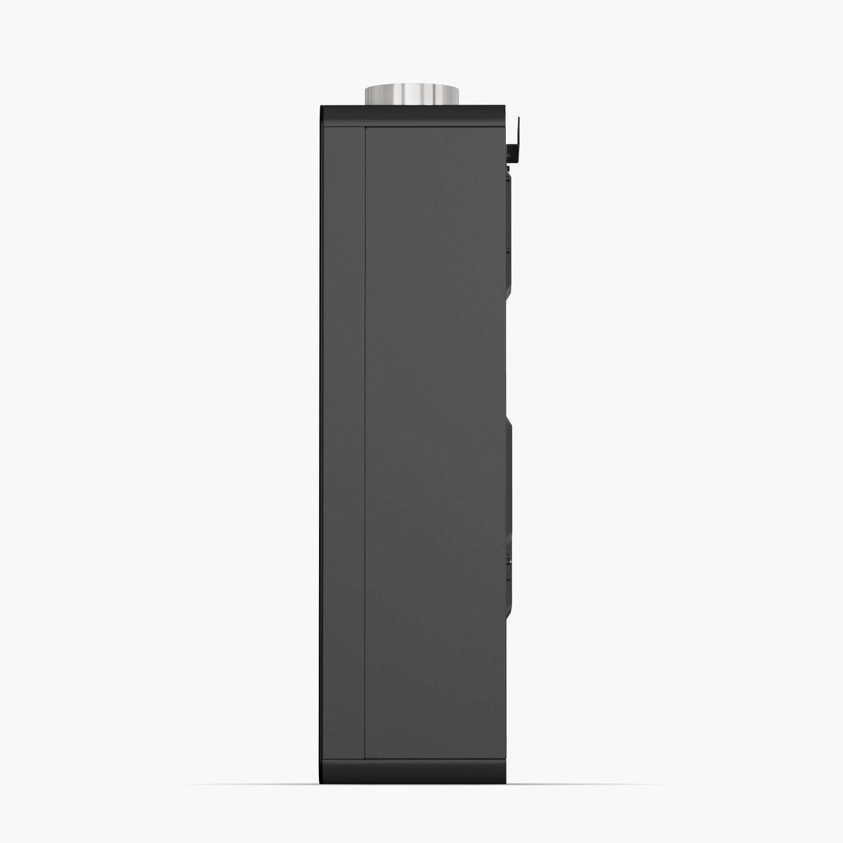 Side view of Eccotemp SmartHome 4.5 GPM propane tankless water heater for indoor use, available at Cabin Depot.