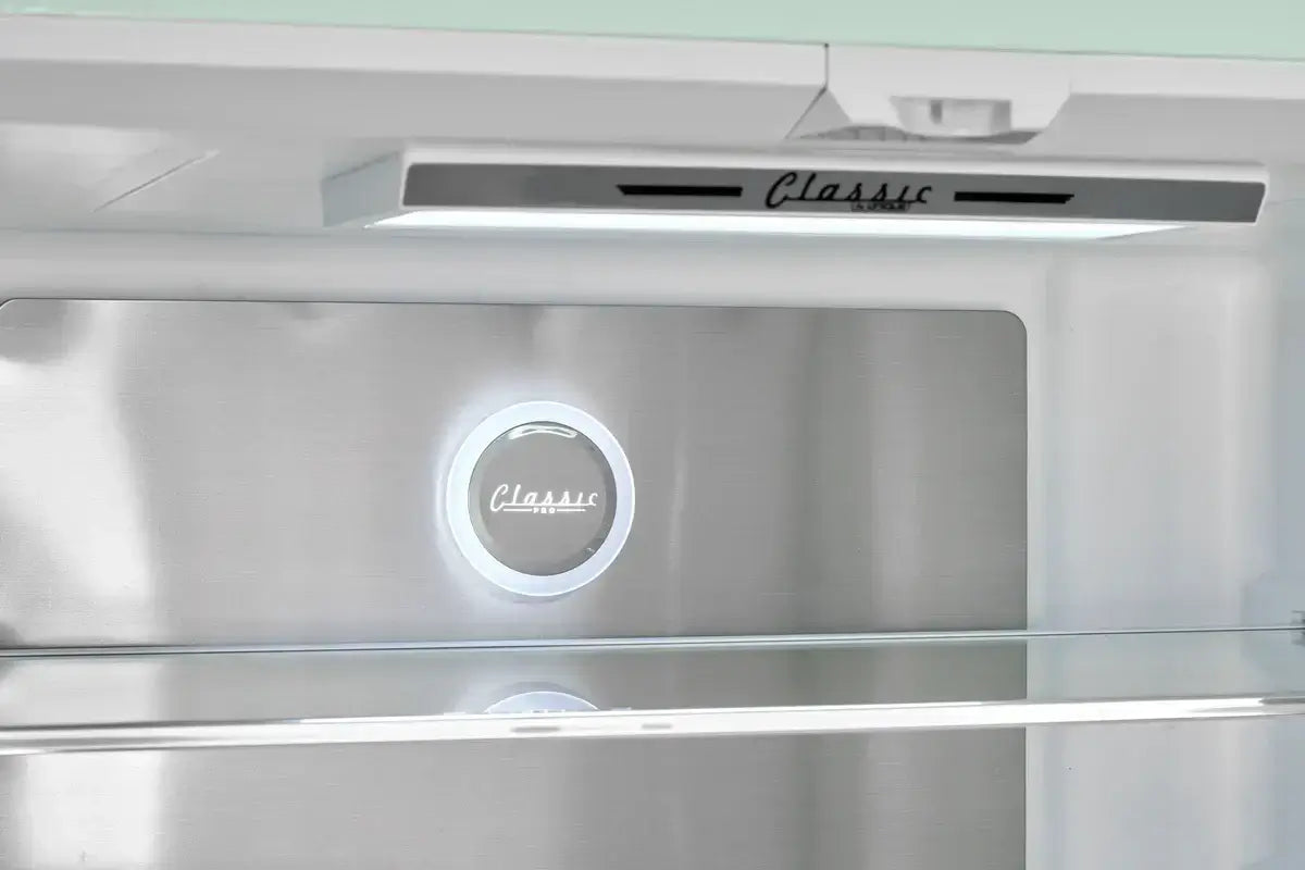 Interior view of Unique 21.4 Cu/Ft 595L French Door Refrigerator showcasing energy-efficient features, available at Cabin Depot.