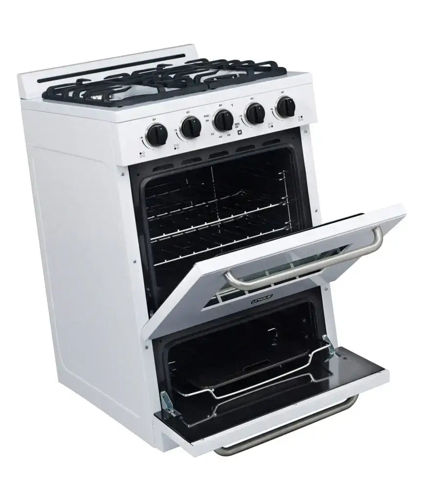 Unique 24-inch Classic Propane Range from Cabin Depot, featuring cast-iron grates and off-grid battery ignition for easy use.