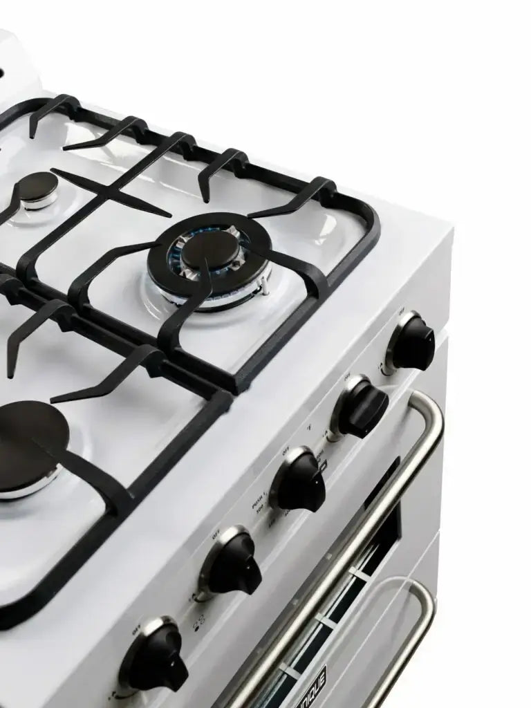Unique 24" Classic Propane Range with cast-iron grates from Cabin Depot. Ideal off-grid cooking solution with battery ignition system.