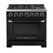 Unique 36" Classic Retro Convection Gas Pro Range, black with chrome accents, available at Cabin Depot, modern kitchen appliance