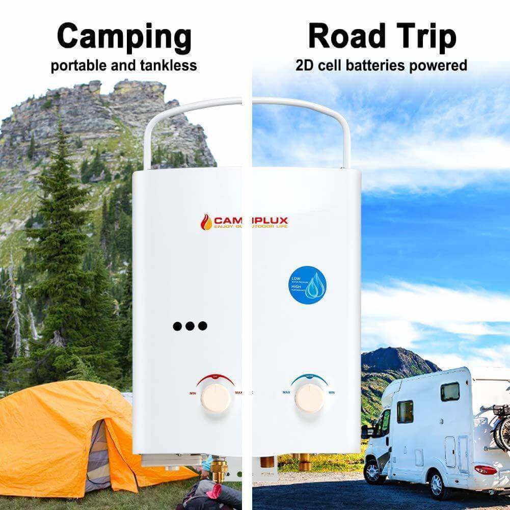 Camplux 5L Portable Tankless Water Heater for Camping and Road Trips, Battery Powered, Ideal for Cabin Depot Customers