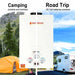 Camplux 8L Propane Outdoor Tankless Water Heater for camping and road trips, perfect for off-grid use - available at Cabin Depot.