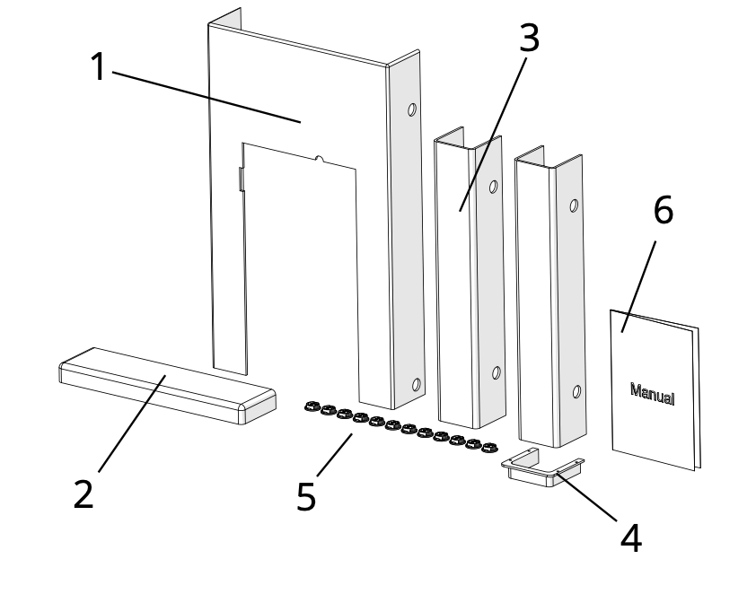 Diagram of Cinderella Travel Build-In-Box components, including panels, screws, and installation manual from Cabin Depot.