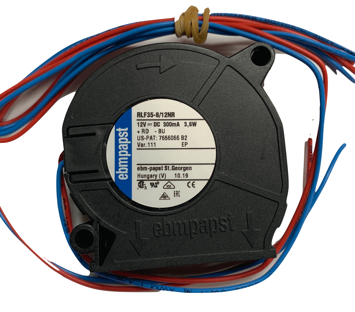 Cinderella 51x51x15mm 12 VDC centrifugal fan, burner fan replacement for Cabin Depot, featuring compact design and efficient performance.