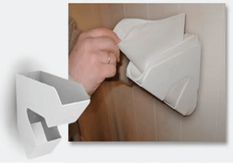 Cinderella Plastic Bag Holder for incineration toilets, fits Cinderella Classic & Gas models, available at Cabin Depot. Efficient bag storage.