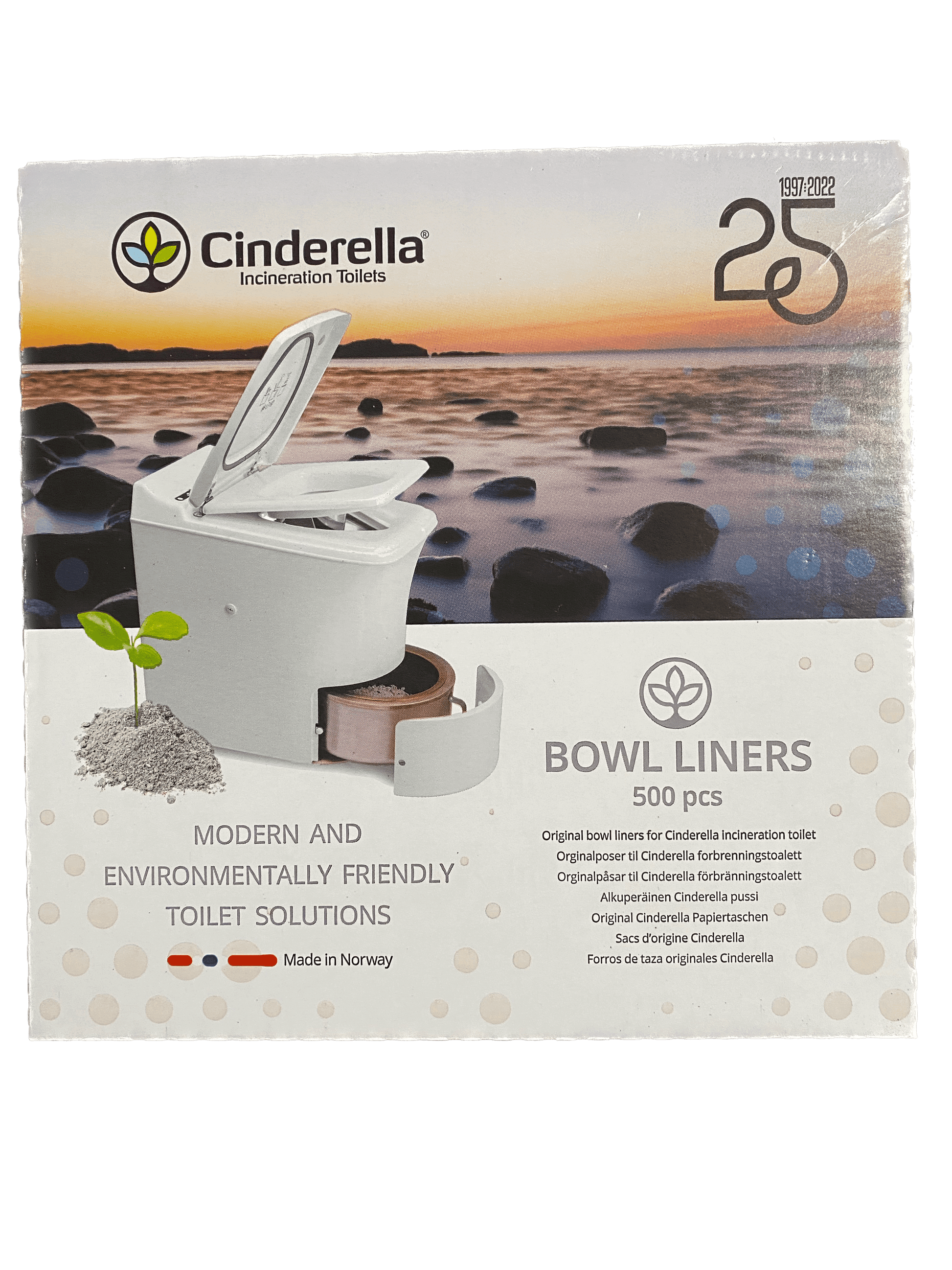 Cinderella 500 Pcs Bowl Liners for Incineration Toilets, eco-friendly toilet solution from Cabin Depot.