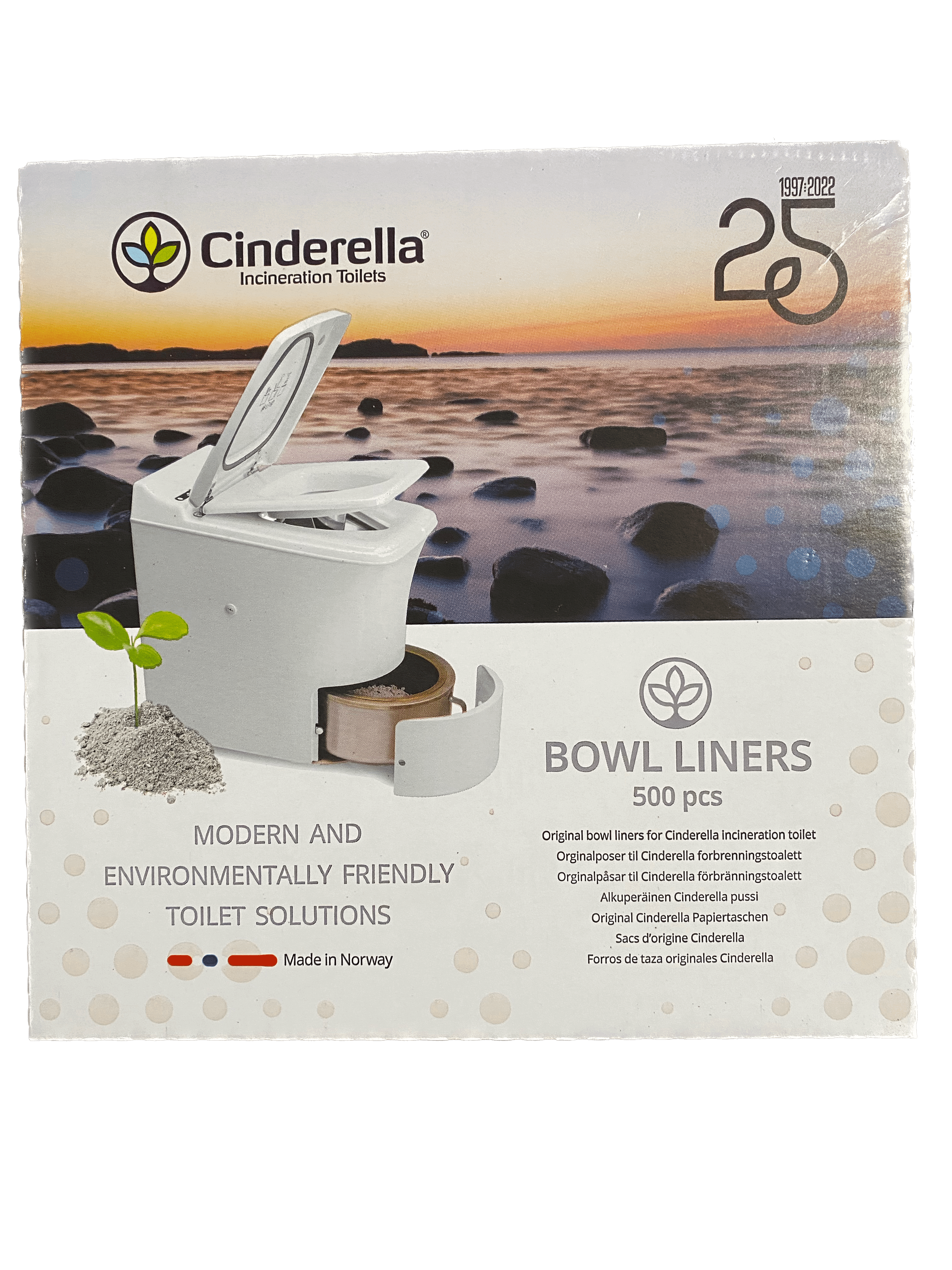 Cinderella 500 Pcs Bowl Liners for Incineration Toilets, eco-friendly toilet solution from Cabin Depot.