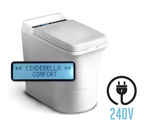 Cinderella Comfort Incineration Toilet 240V from Cabin Depot, eco-friendly electric model made in Norway, low emissions.