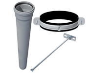 Cinderella Flue Pipe with Wall Mount Kit from Cabin Depot, features a 36-inch pipe, support clamp, rod, and plate for efficient installation.