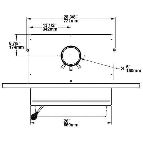 Technical diagram of Drolet Escape 1800-I Wood Insert dimensions for efficient masonry fireplace update, available at Cabin Depot.