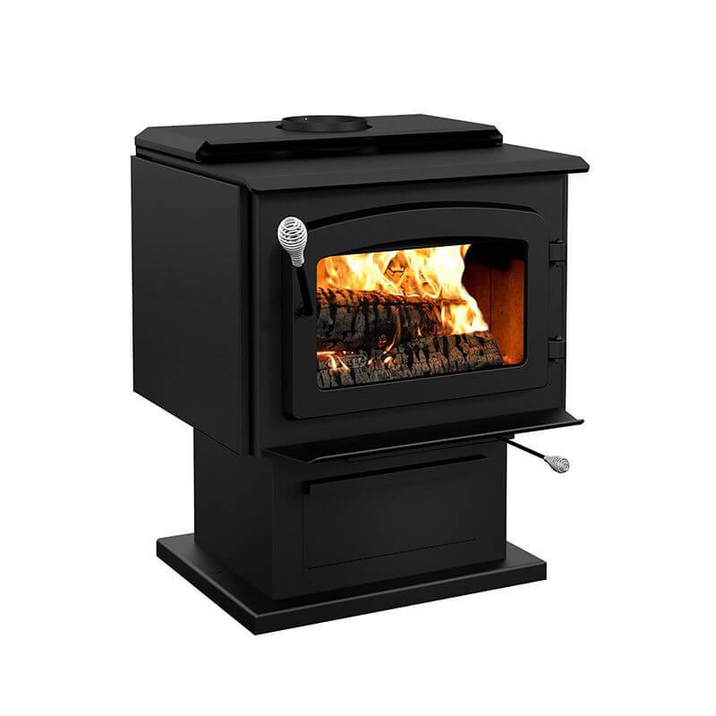 Drolet Escape 1800 Wood Stove from Cabin Depot with 8-hour burn time, 20-inch log capacity, and EPA certification.