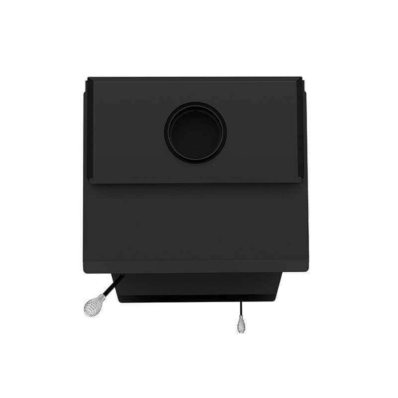 Top view of Drolet Escape 1800 Wood Stove featuring steel construction and refractory brick lining, available at The Cabin Depot.