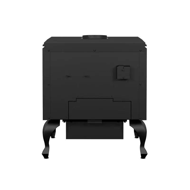 Drolet Escape 1800 Wood Stove, black on legs, available at Cabin Depot. EPA certified with 8-hour burn time. Free shipping in stock.