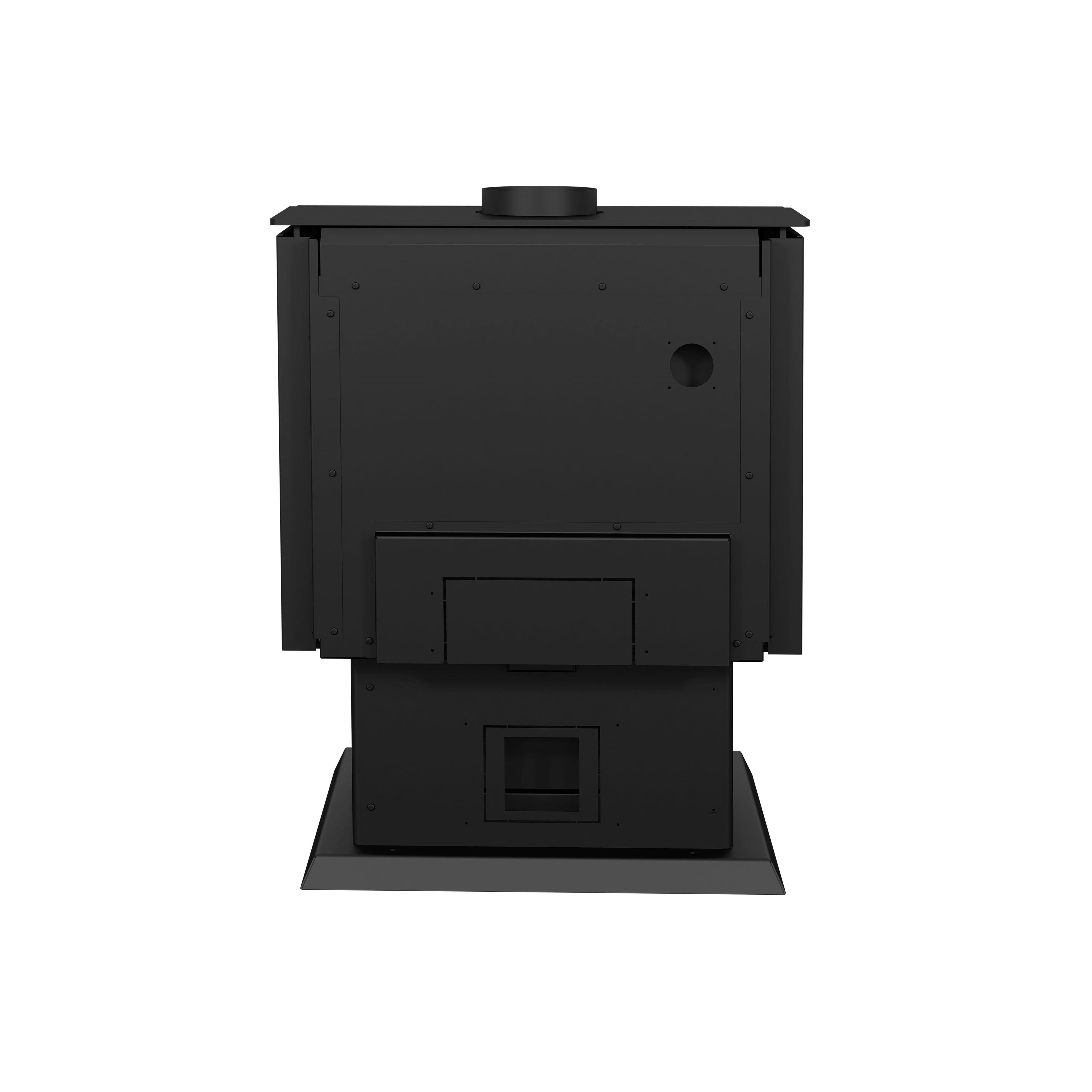 Drolet HT-3000 Wood Stove rear view, EPA certified, eco-friendly heating up to 2,700 ft², available at Cabin Depot.