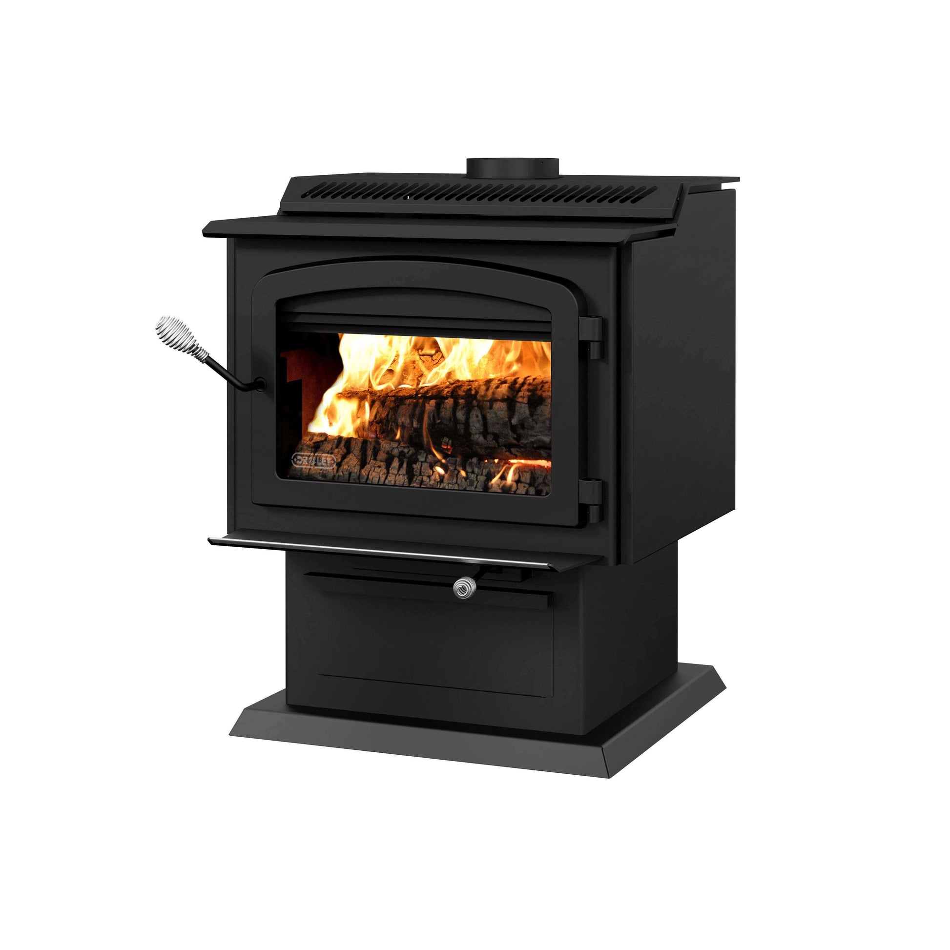 Drolet HT-3000 Wood Stove for 2700 sq ft, EPA certified, 110,000 BTU/h, available at Cabin Depot, free shipping included.
