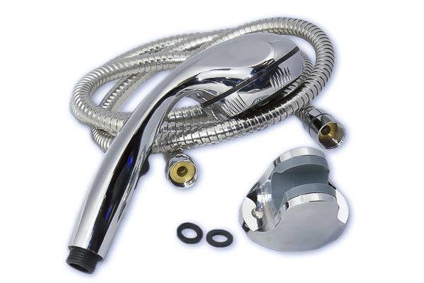 Eccotemp Chrome Shower Head with Stainless Steel Hose for versatile home showers by Cabin Depot. Perfect for cabin installations.