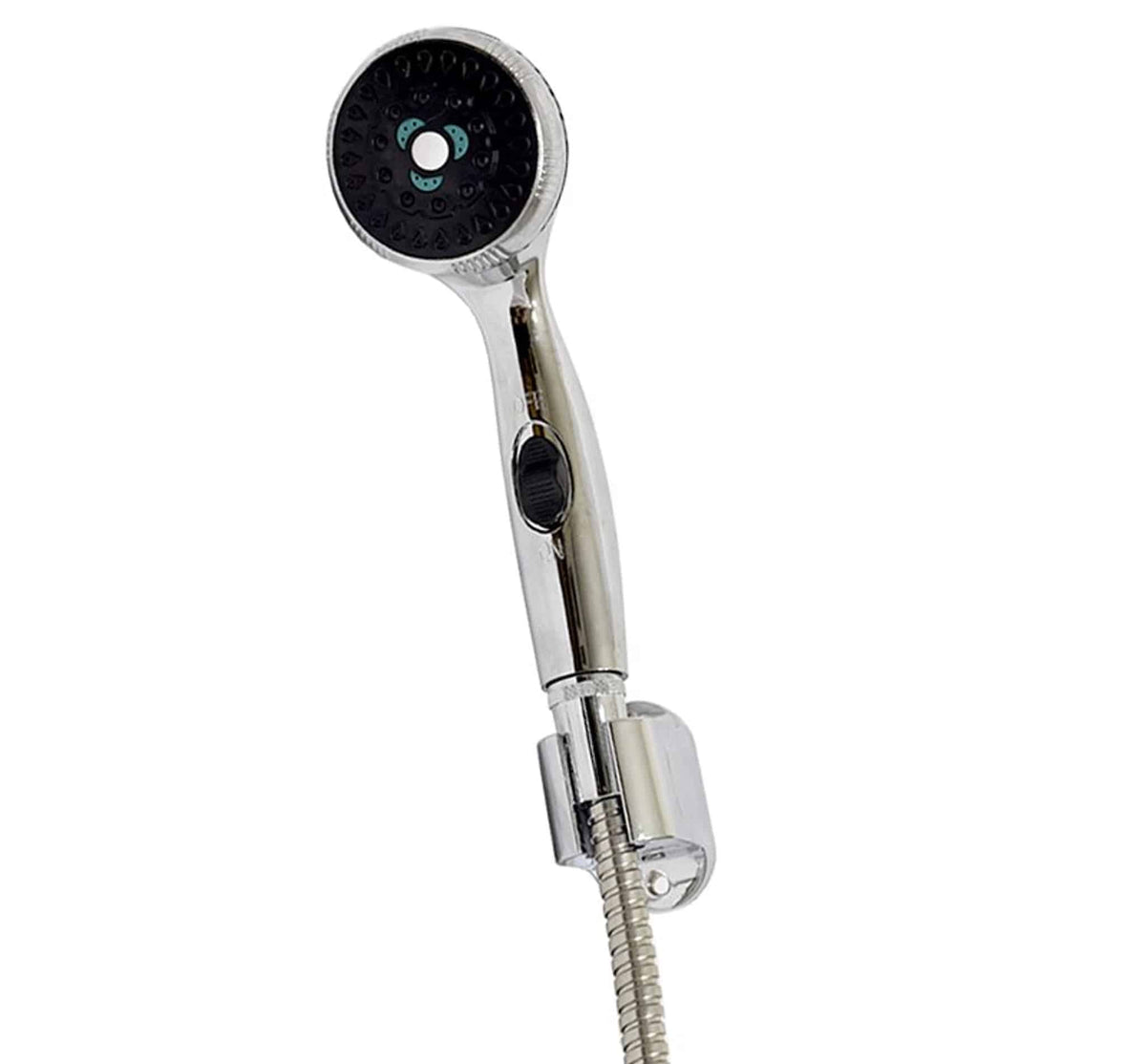 Eccotemp Chrome Shower Head with Stainless Steel Hose from Cabin Depot, featuring multi-spray functions for an optimal shower experience.