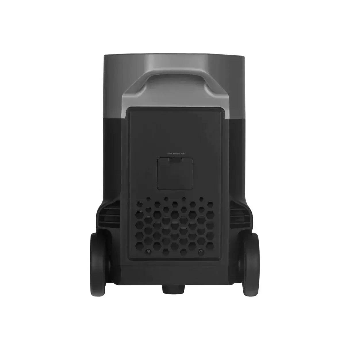 Back view of EcoFlow DELTA Pro Smart Extra Battery for off-grid energy, available at Cabin Depot. Expandable, rechargeable power solution.