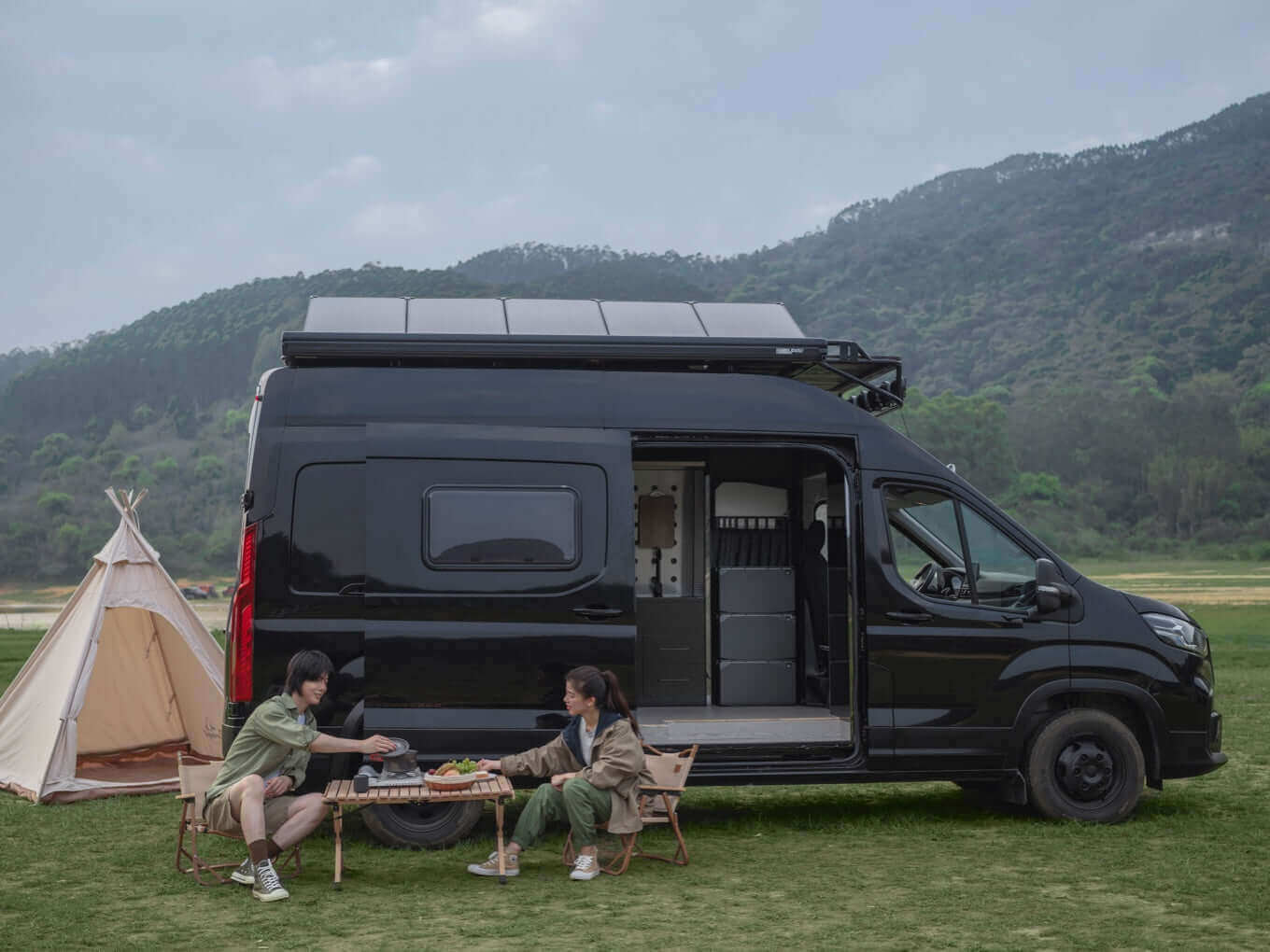 Campervan equipped with EcoFlow Power Kit from Cabin Depot, ideal for RVs and off-grid homes, parked in scenic outdoor location.