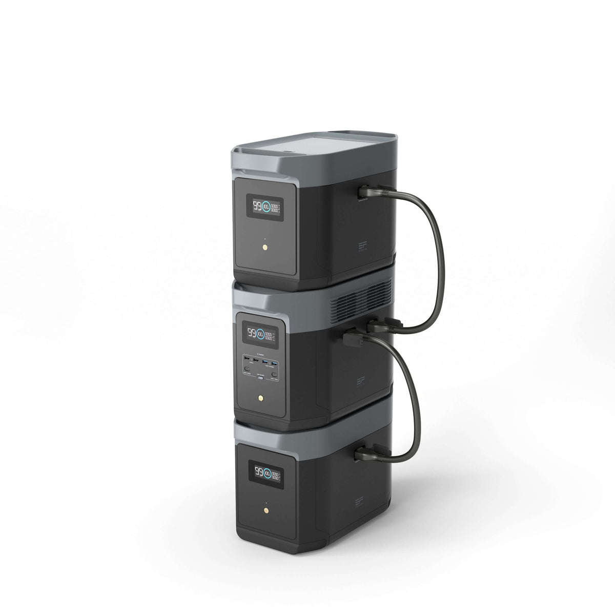 EcoFlow DELTA 2 Max Portable Power Station stack, lightest 2400W LFP solar generator, available at Cabin Depot, ideal for appliance power.
