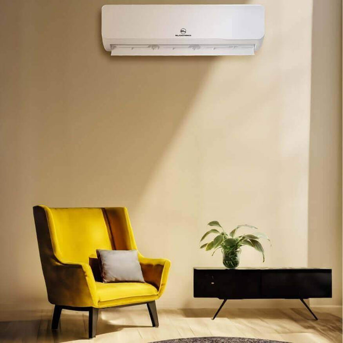 EG4 24,000 BTU Hybrid AC/DC Mini Split DIY in modern living room, eco-friendly HVAC from Cabin Depot, energy-efficient cooling and heating