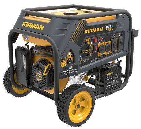 Firman 7,100/5,700W Hybrid Series Dual Fuel Generator from Cabin Depot, featuring Max Pro Series 439cc engine and Whisper Series muffler.