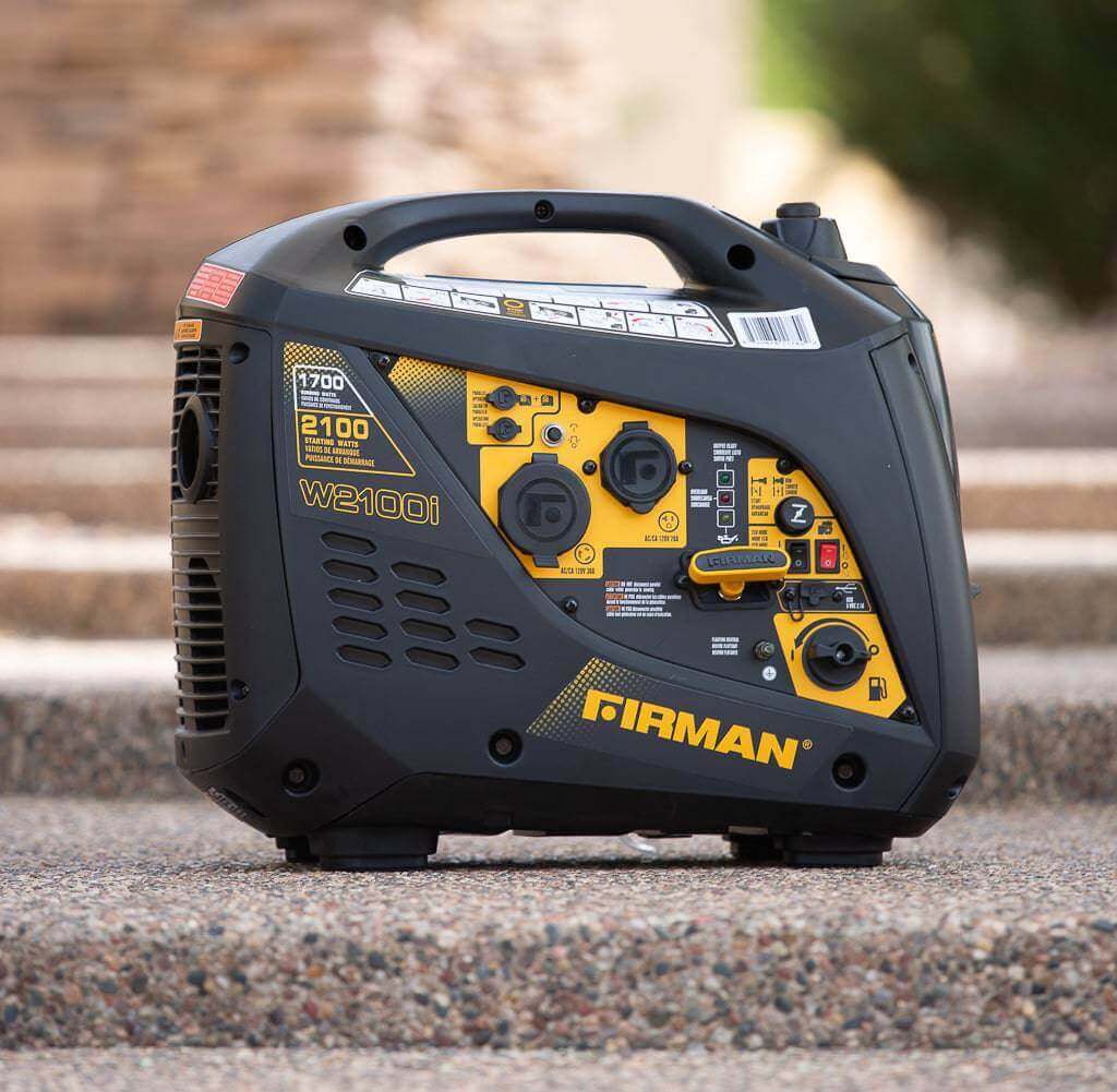 Firman W01784 Generator 2100W Whisper Series, ideal for Cabin Depot use with L5-30R outlet and RV adapter. Parallel ready inverter.