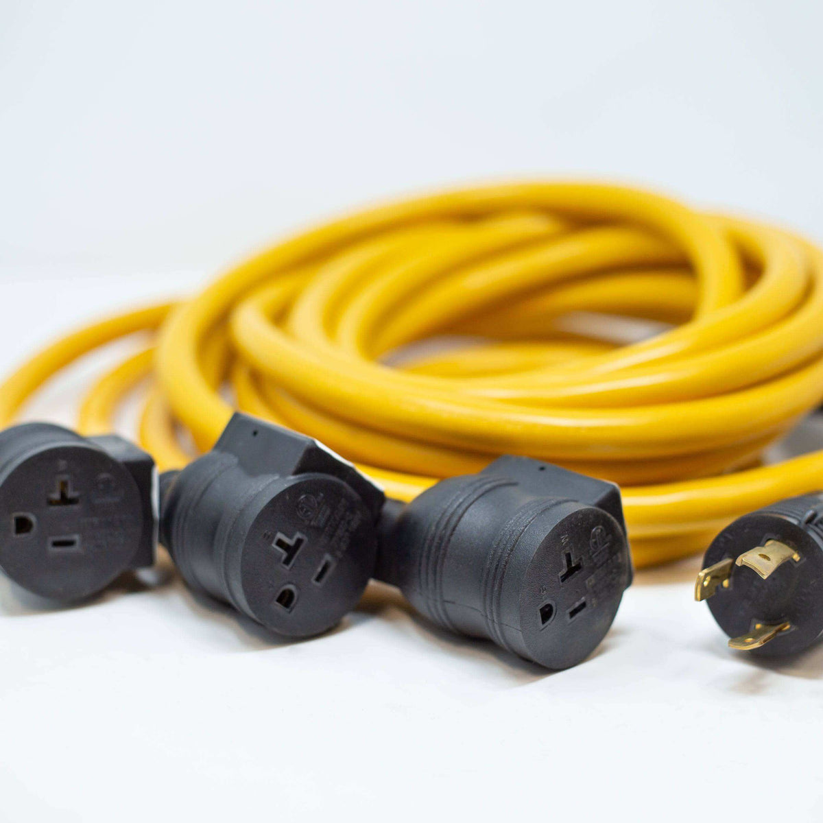 Firman 30A L5-30P to 5-20RX3 power cord, 25FT length, outdoor insulated. Perfect for Cabin Depot generators. Model 1105, gold color.