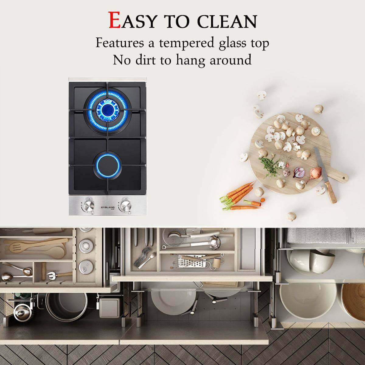 GaslandChef 12" glass cooktop with easy-to-clean surface, perfect for modern kitchens. Shop at Cabin Depot for quality gas technology.