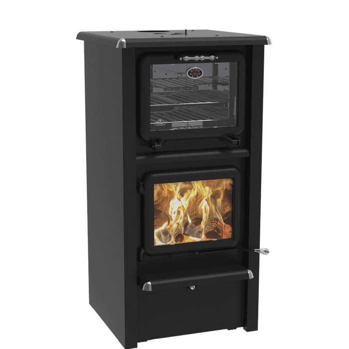 J.A. Roby Gemini-R Wood Burning Cookstove with top oven, available at Cabin Depot