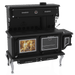 Alt Tag: J.A. Roby Newton LX Wood Burning Cookstove with chrome legs, dual cooking spaces, and heater available at Cabin Depot.