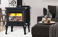 J.A. Roby Sirius Wood Stove in living room, eco-friendly heating solution from Cabin Depot with stylish design and certifications.