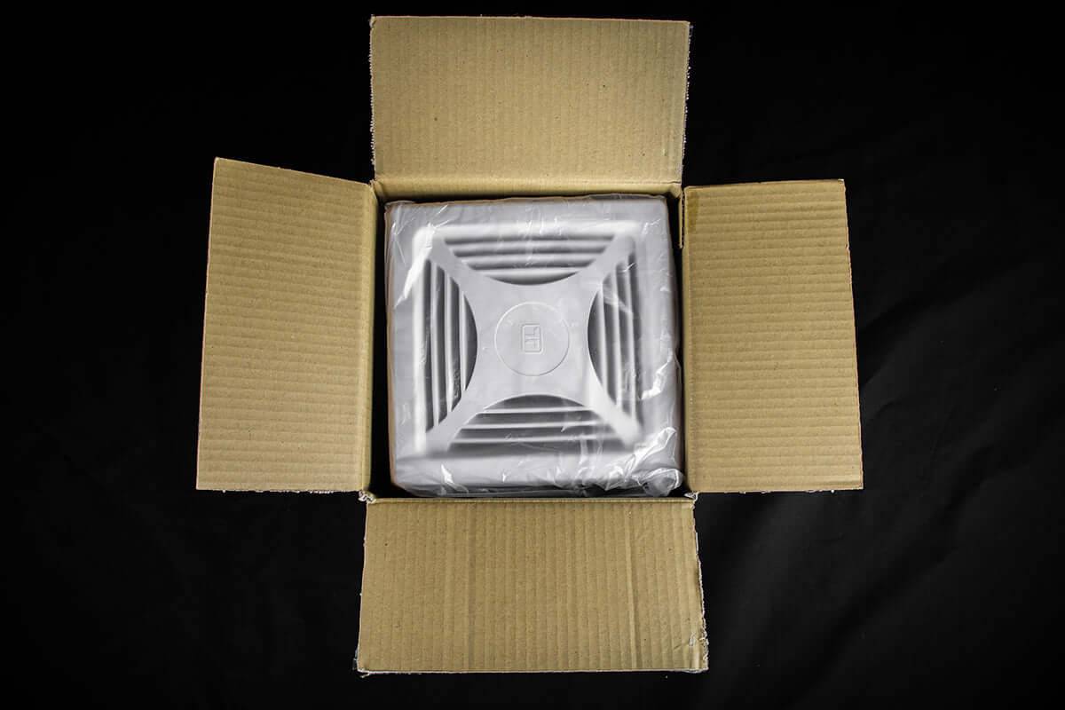 Kedron 12V DC Exhaust Fan from Cabin Depot in open box, ideal for bathrooms and RV ceilings, waterproof and CSA certified.
