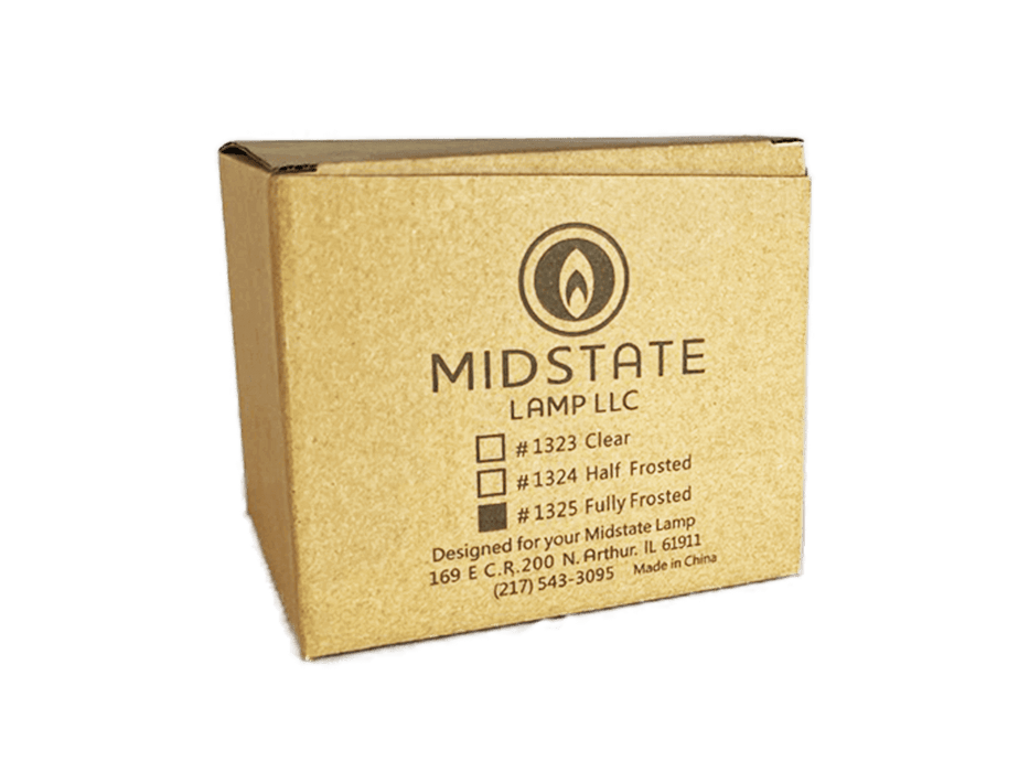 Midstate Lamp packaging for Full Frosted Globe model #1325 from Cabin Depot, featuring a soft, diffused lighting solution.