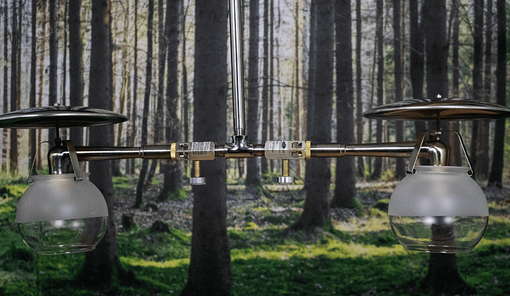 Midstate Model 450 Propane Lamp - Double Ceiling Mount, Cabin Depot's top indoor gas light, 200 watt equivalent, made in USA.