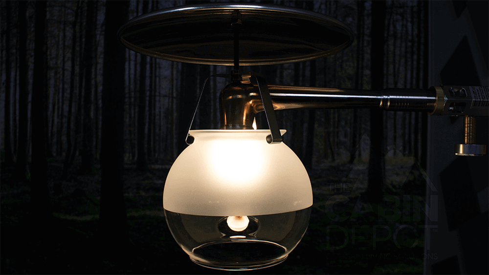 Midstate Model 450 double ceiling mount propane lamp, 200 watt equivalent, OTL certified, available at Cabin Depot, made in the USA